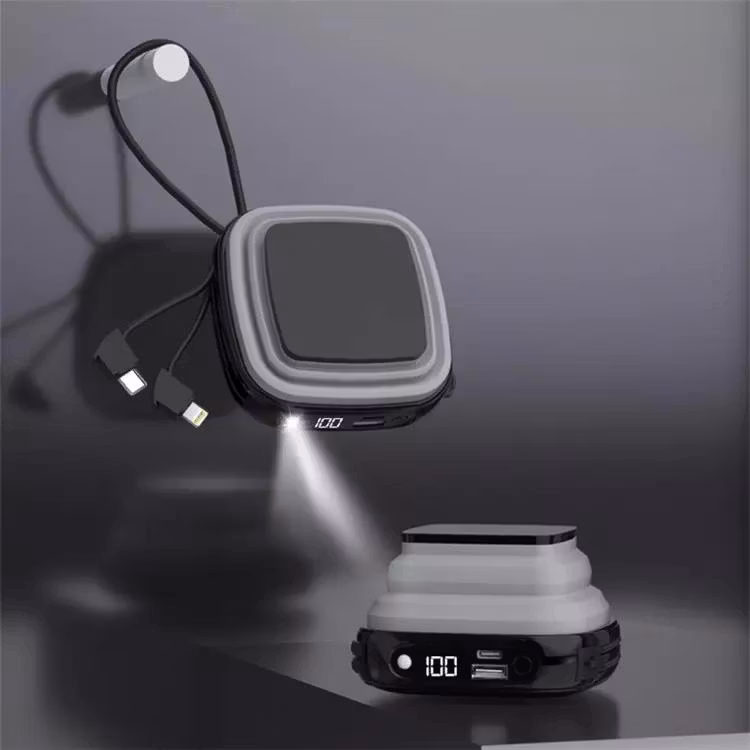 Mini bärbar powerbank 10000mAh med nattljus och dold fäste - LCD-skärm