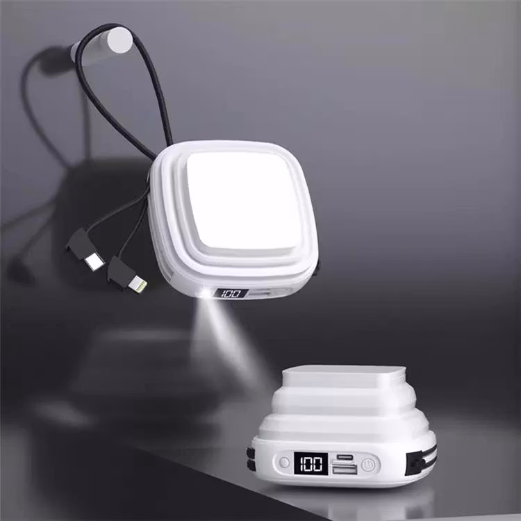 Mini bärbar powerbank 10000mAh med nattljus och dold fäste - LCD-skärm