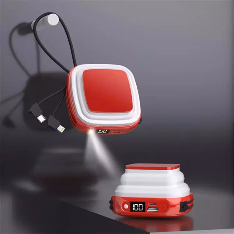 Mini bärbar powerbank 10000mAh med nattljus och dold fäste - LCD-skärm