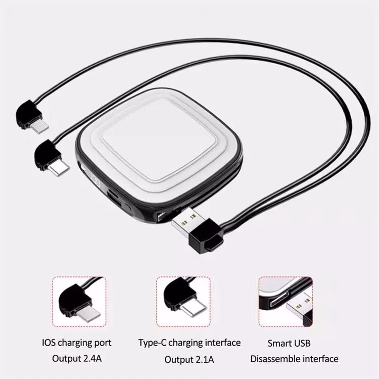 Mini bärbar powerbank 10000mAh med nattljus och dold fäste - LCD-skärm