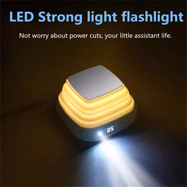 Mini bärbar powerbank 10000mAh med nattljus och dold fäste - LCD-skärm