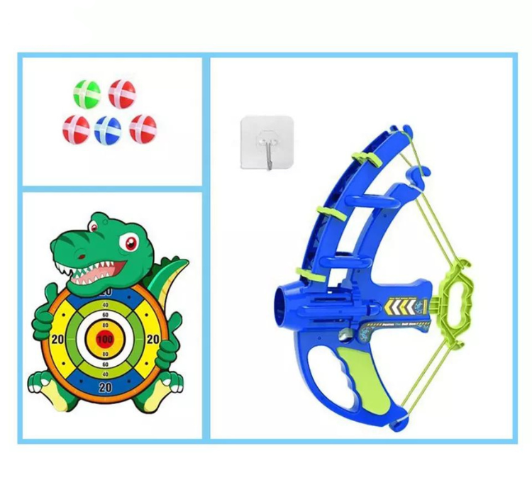 Toy bow and dart board for kids, sticky balls