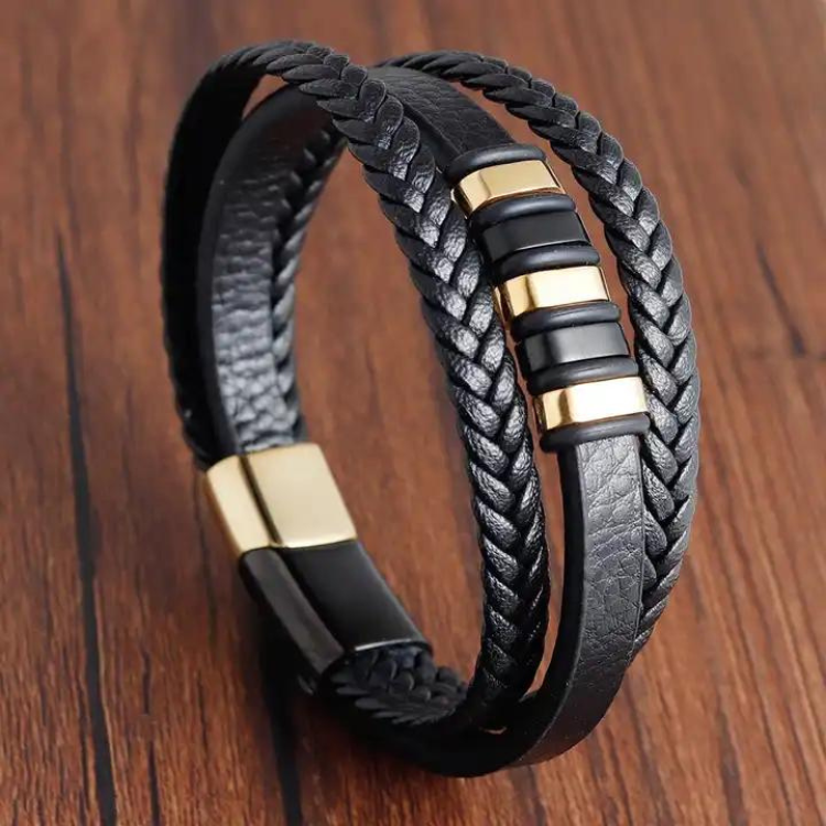 Flerlagers flätad äkta Läder armband handgjorda