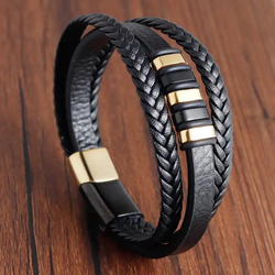 Flerlagers flätad äkta Läder armband handgjorda