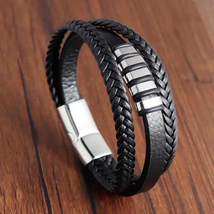 Flerlagers flätad äkta Läder armband handgjorda