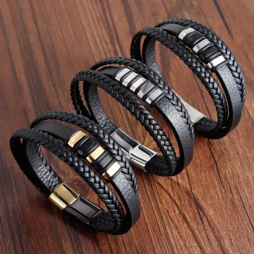 Flerlagers flätad äkta Läder armband handgjorda