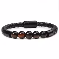 Vävt läderarmband för män med naturliga tigerögonstenar