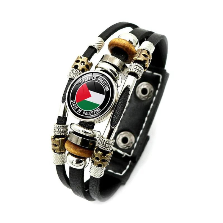 Palestinsk flagga armband- Palestina läder Flätat Armband