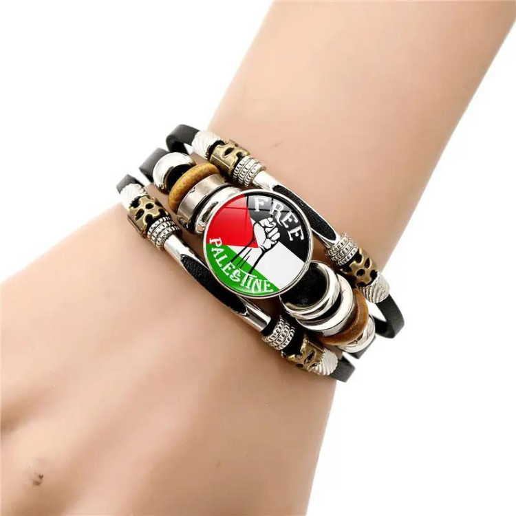 Palestinsk flagga armband- Palestina läder Flätat Armband