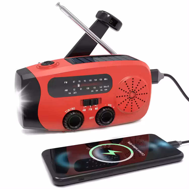 Vevradio Powerbank med LED-lampa - FM-radio, Solcell