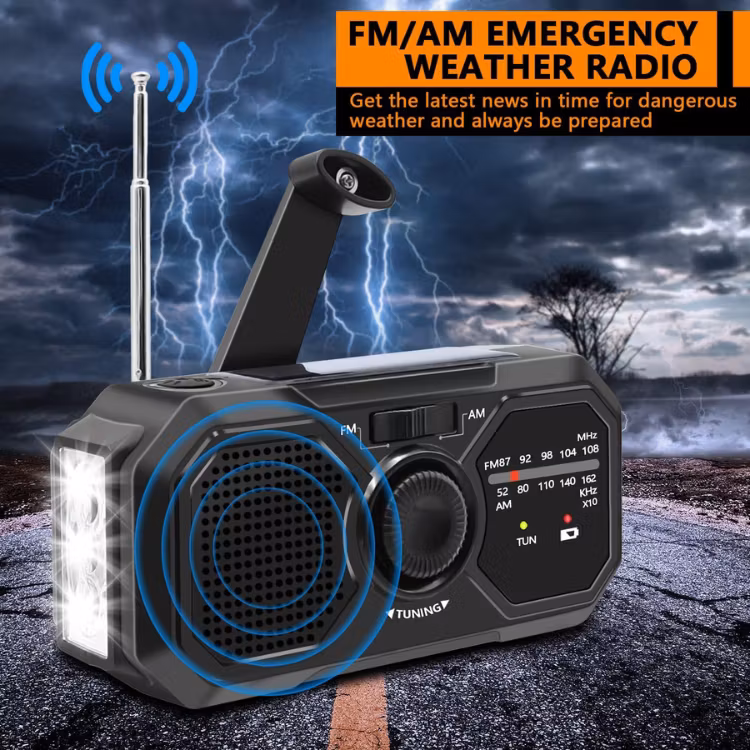 3-i-1 vevradio med solcell och powerbank 2500mAh