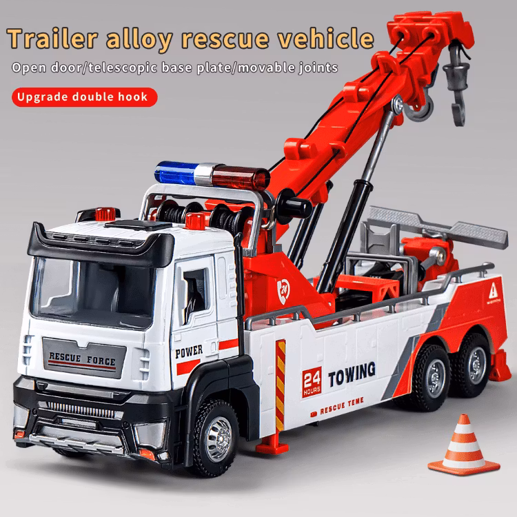 Metal Diecast Rescue Truck with Double Hook and Sound – Engineering Vehicles for Kids 2026