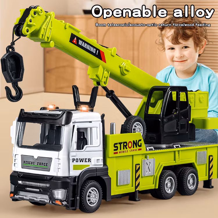 Metal Diecast Rescue Truck with Double Hook and Sound – Engineering Vehicles for Kids 2026
