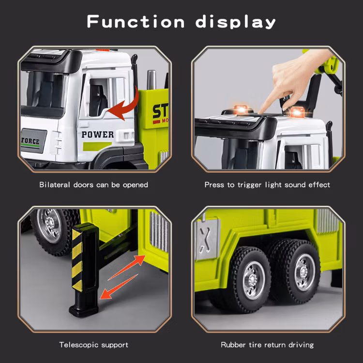 Metal Diecast Rescue Truck with Double Hook and Sound – Engineering Vehicles for Kids 2026