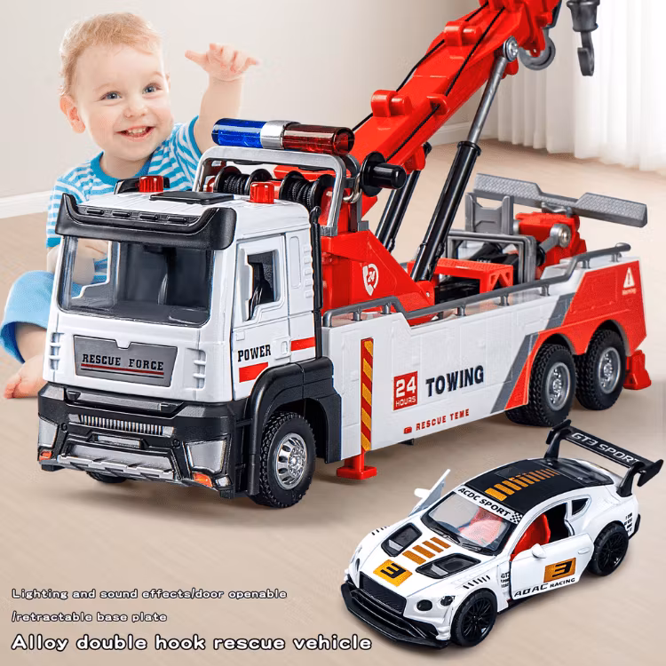 Metal Diecast Rescue Truck with Double Hook and Sound – Engineering Vehicles for Kids 2026