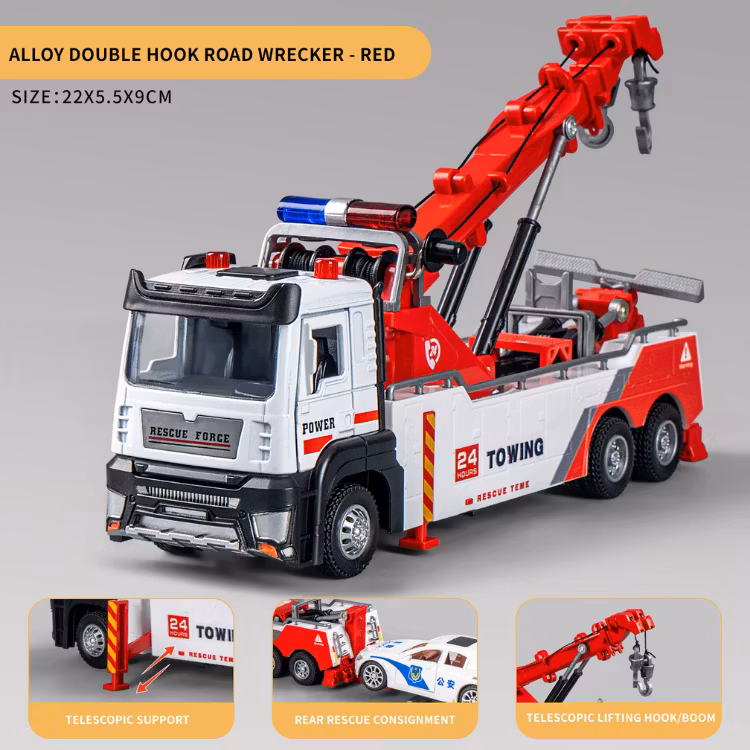 Metal Diecast Rescue Truck with Double Hook and Sound – Engineering Vehicles for Kids 2026