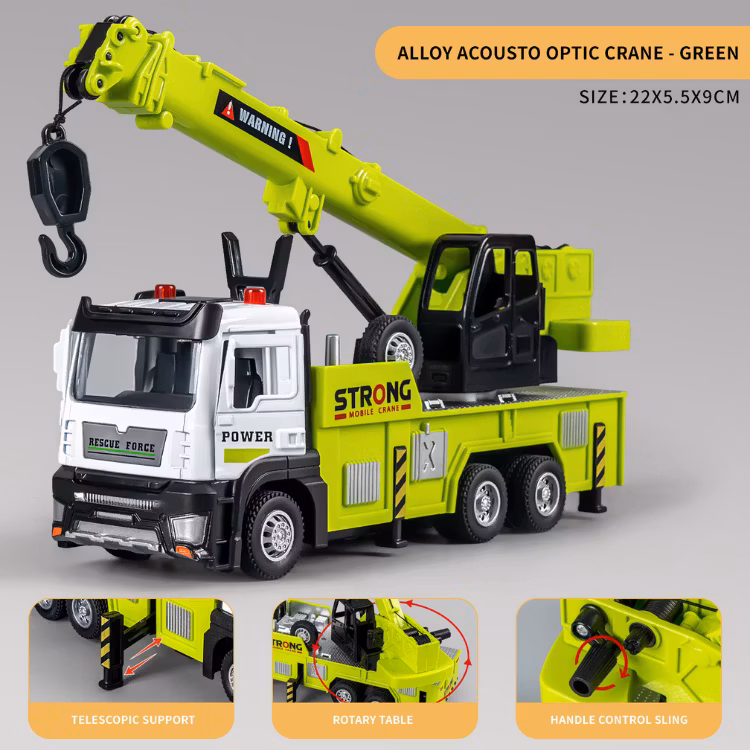 Metal Diecast Rescue Truck with Double Hook and Sound – Engineering Vehicles for Kids 2026