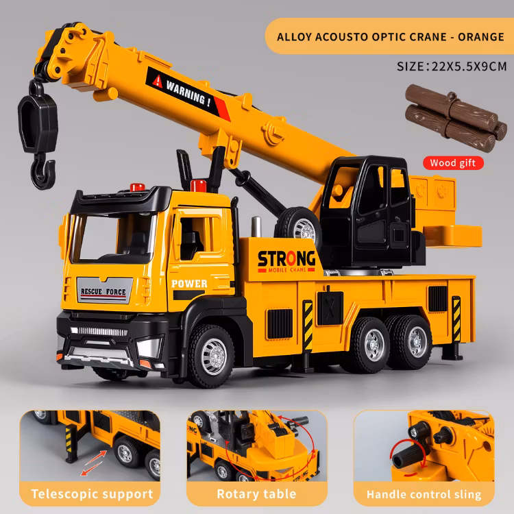 Metal Diecast Rescue Truck with Double Hook and Sound – Engineering Vehicles for Kids 2026