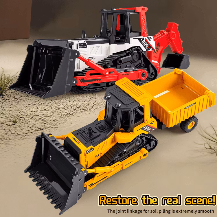 Bulldozer och lastbil