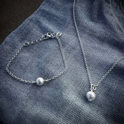 Kombo Silverhalsband och silverarmband Shell Pearl