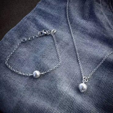 Kombo Silverhalsband och silverarmband Shell Pearl