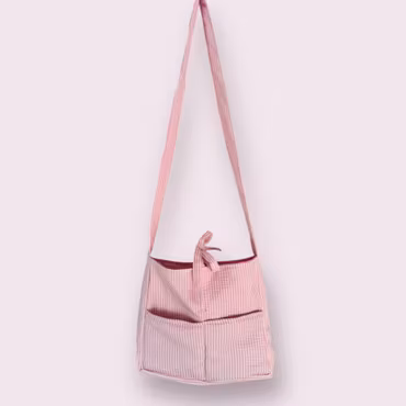 Handsydd axelväska - rosa med ränder
