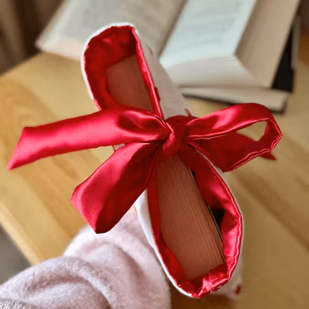 Handsydd Book Sleeve - Röda hjärtan