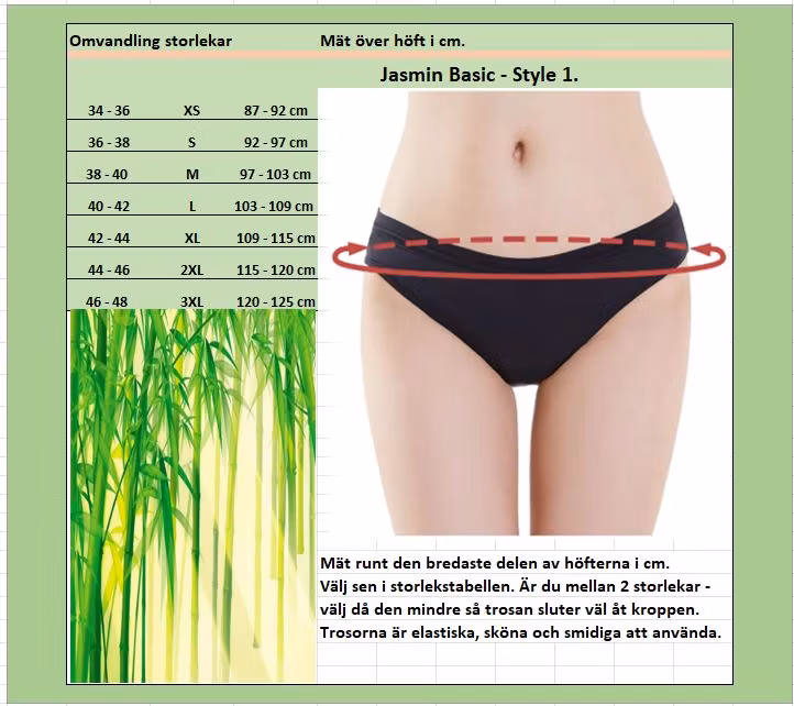 Menstruations/inkontinens trusser. Bamboo Jasmin Style 1. Medium absorption.