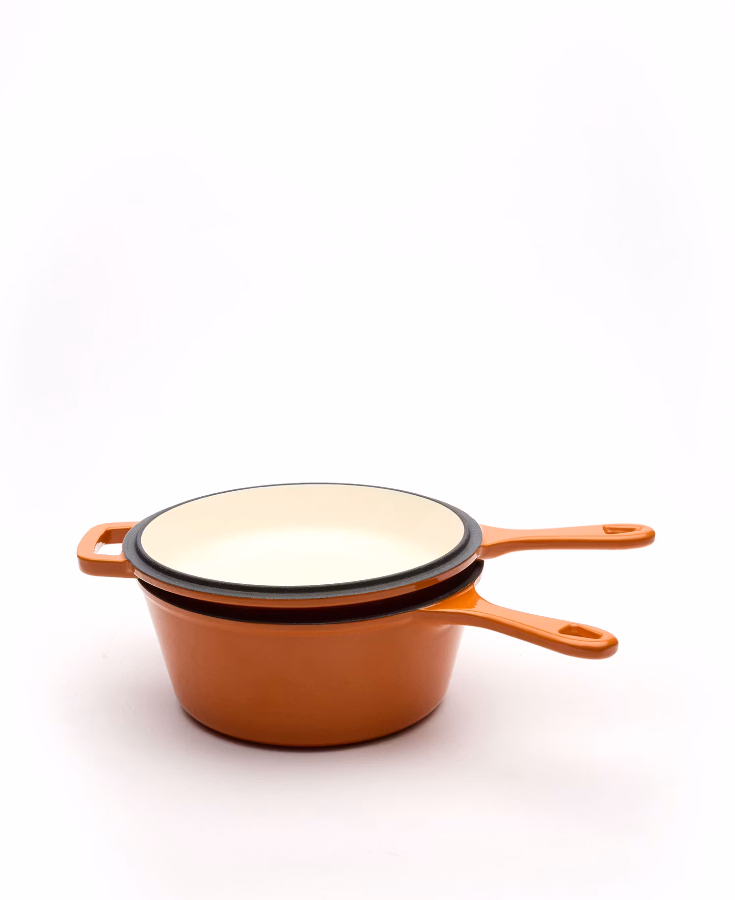 SET OM DJUP TRAKTÖRPANNA I GJUTJÄRN MED EN GJUTJÄRNS STEKPANNA – NARANJA