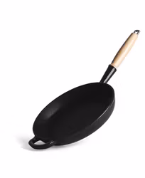 Gjutjärnstekpanna med trähandtag 28 cm - Svart