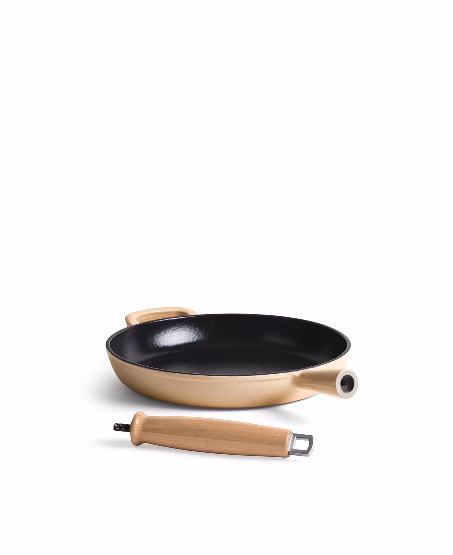 Gjutjärnstekpanna med trähandtag 28 cm - Creme Vit