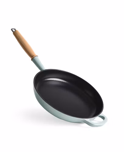 Gjutjärnstekpanna med trähandtag 28 cm - Retro grön