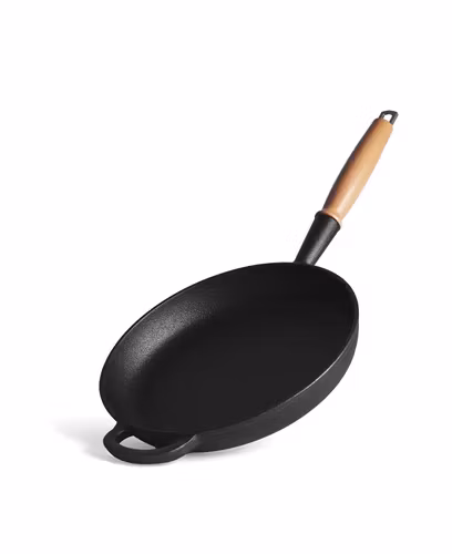 Gjutjärnspanna med trähandtag - vegetable coating