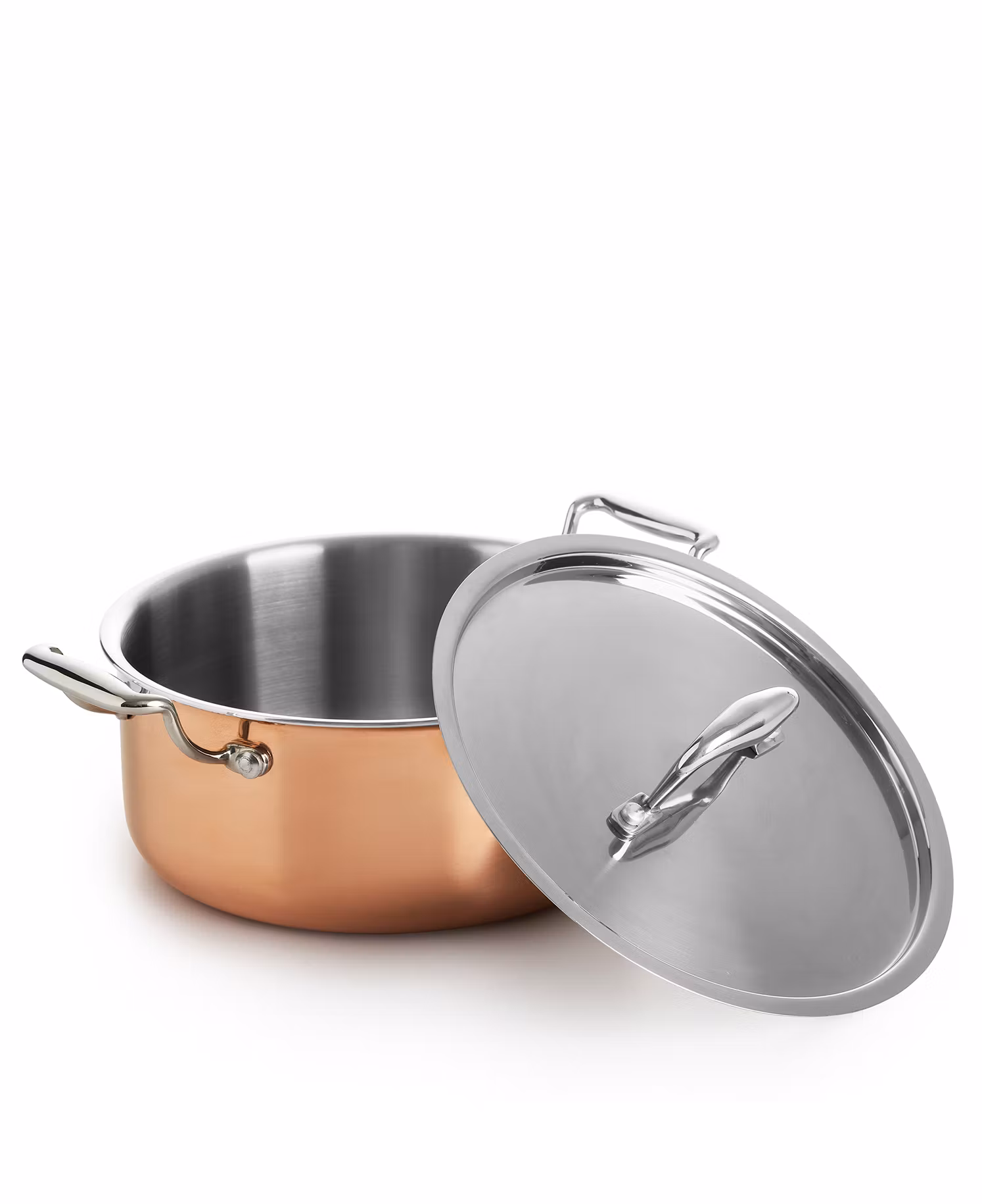 Gryta i tri-ply koppar med lock - 22 cm