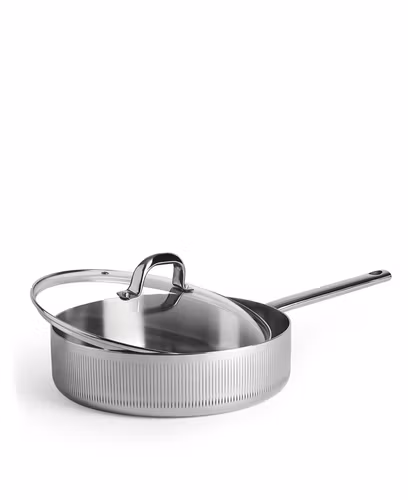 Traktörpanna räfflad tri-ply rostfritt stål med glaslock - 28 cm