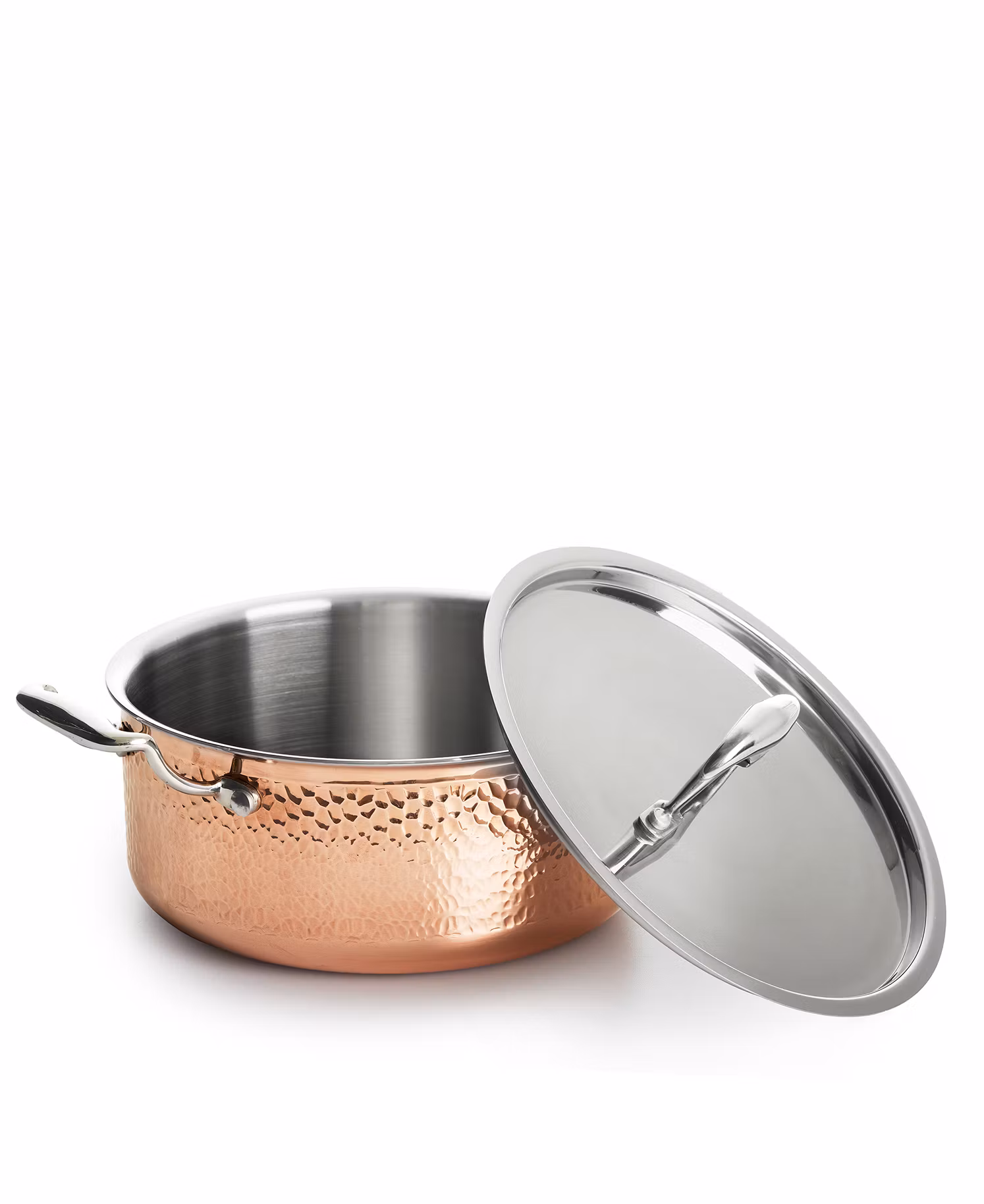 Hamrad gryta i tri-ply koppar med lock - 22 cm