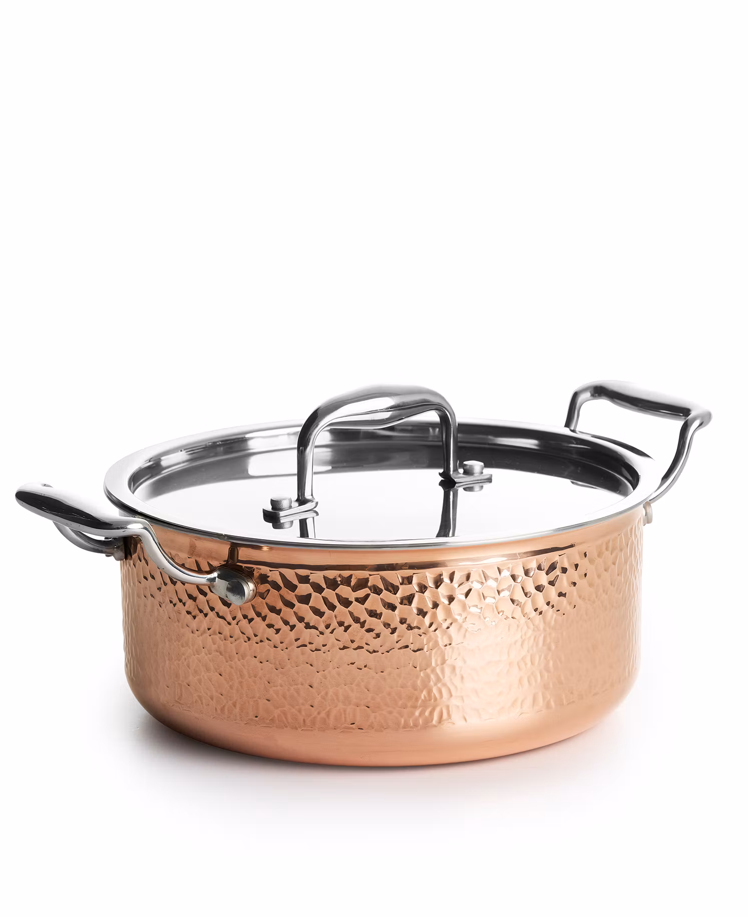 Hamrad gryta i tri-ply koppar med lock - 22 cm