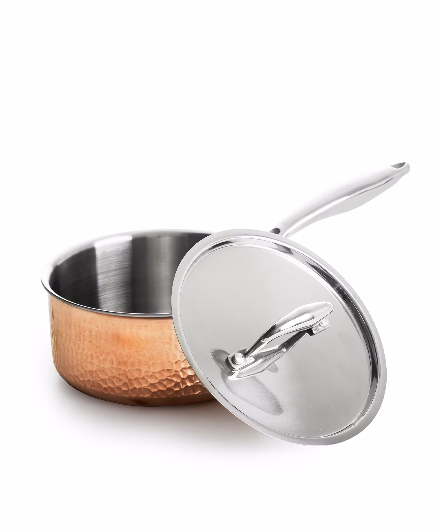 Hamrad kastrull i tri-ply koppar med lock - 18 cm