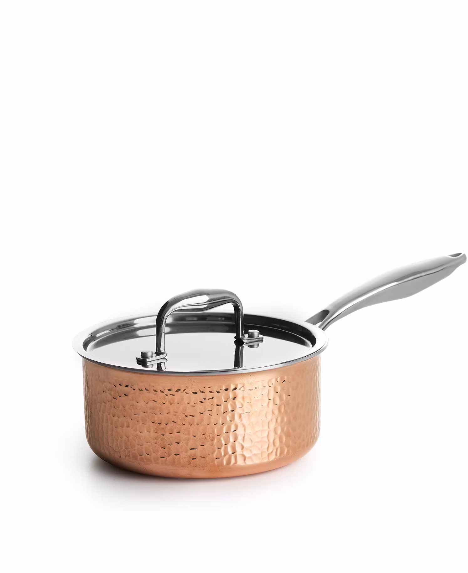 Hamrad kastrull i tri-ply koppar med lock - 18 cm