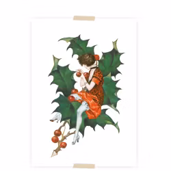 Julvykort collage - Kvinna i Järnekskvist