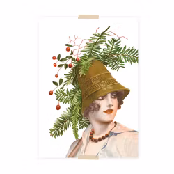 Julvykort collage - Kvinna med Julklocka