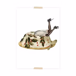 Julvykort collage - Julkaka med kvinnoben