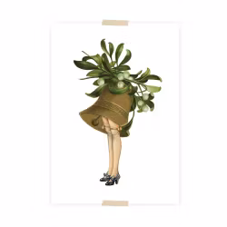 Julvykort collage - Julklocka med kvinnoben