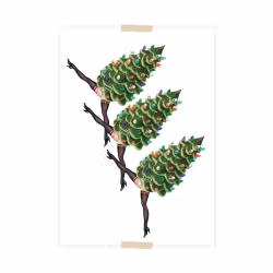 Julvykort collage -Dansande Julgranar