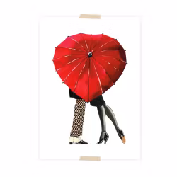 Vykort collage - Par bakom paraply