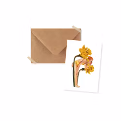 Minikort med kuvert collage - Dam bland påskliljor