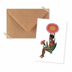 Minikort med kuvert collage - Kvinna sittandes i blomma