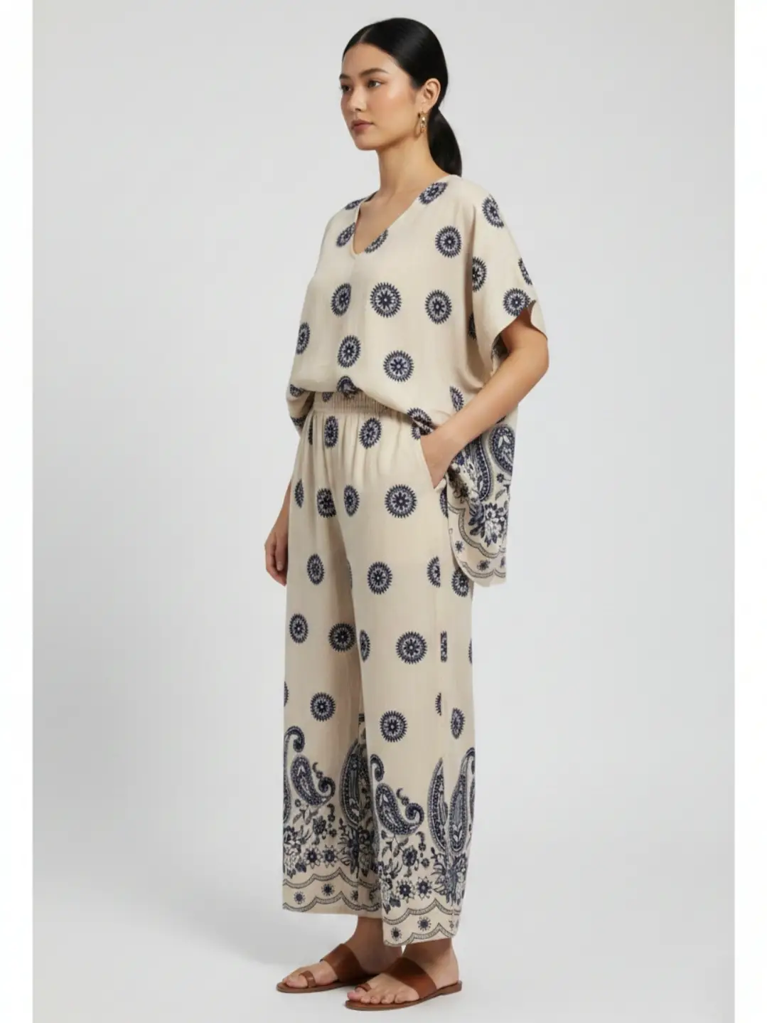 Viscosetopp, Creme, mönstrad