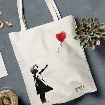 Banksy Tygkasse Flicka med Röd Ballong