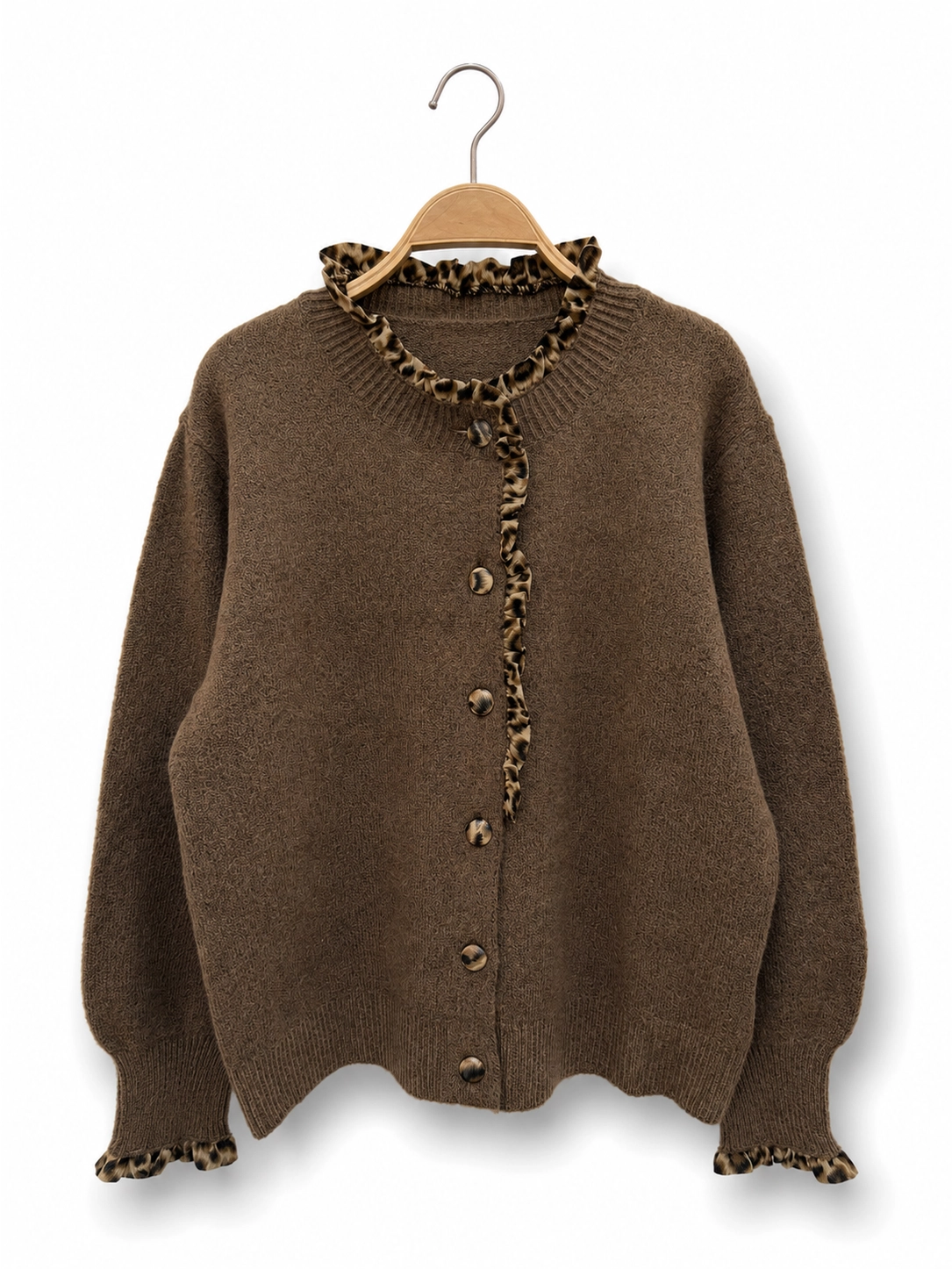 Cardigan med Leopardvolang